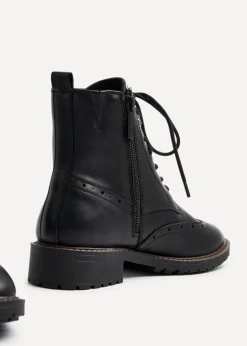 Linzi Ashleigh Black Faux Leather Lace Up Military Boot