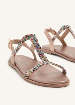 Linzi Aubrey Rose Gold T-Bar Flat Sandal