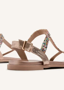 Linzi Aubrey Rose Gold T-Bar Flat Sandal