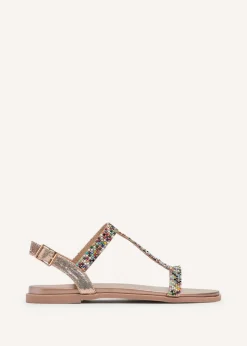 Linzi Aubrey Rose Gold T-Bar Flat Sandal
