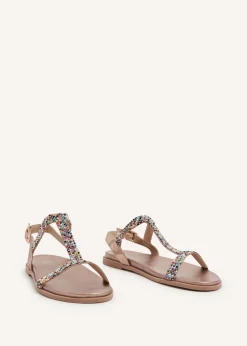 Linzi Aubrey Rose Gold T-Bar Flat Sandal