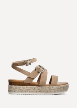 Linzi Autumn Beige Nubuck Strappy Flatform Sandal