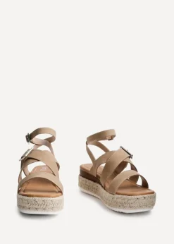 Linzi Autumn Beige Nubuck Strappy Flatform Sandal