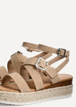 Linzi Autumn Beige Nubuck Strappy Flatform Sandal
