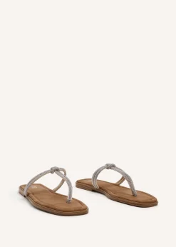 Linzi Avril Silver Diamante Toe Post Slider Sandal