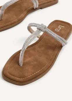 Linzi Avril Silver Diamante Toe Post Slider Sandal