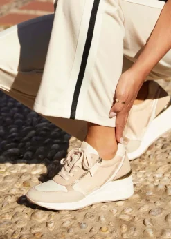 Linzi Aylin Camel Colour Block Wedge Trainer
