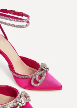 Linzi Azure Pink Satin Double Bow Embellished Court Heel