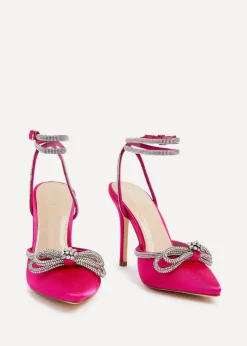 Linzi Azure Pink Satin Double Bow Embellished Court Heel