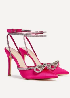 Linzi Azure Pink Satin Double Bow Embellished Court Heel