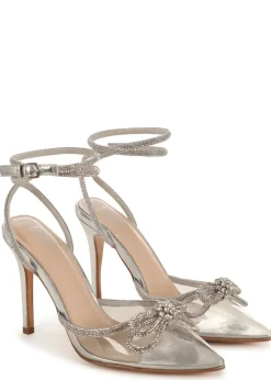 Linzi Azure Silver Perspex Double Bow Embellished Court Heel