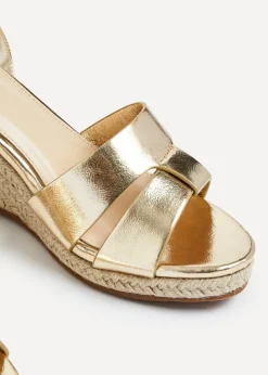 Linzi Bahia Gold Faux Leather Espadrille Inspired Wedge