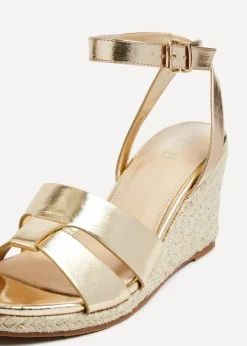 Linzi Bahia Gold Faux Leather Espadrille Inspired Wedge