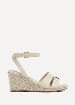 Linzi Bahia Sand Faux Leather Espadrille Inspired Wedge