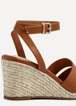 Linzi Bahia Tan Faux Leather Espadrille Inspired Wedge
