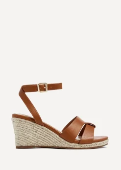 Linzi Bahia Tan Faux Leather Espadrille Inspired Wedge