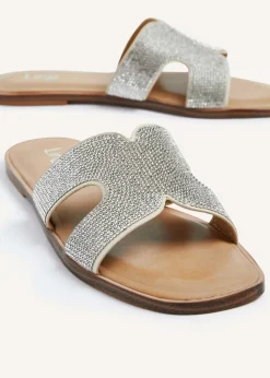 Linzi Becca Silver Diamante Embellished Slider Sandal