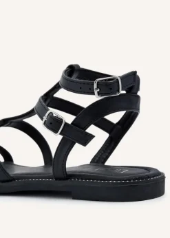 Linzi Belinda Black Faux Leather Gladiator Style Sandal