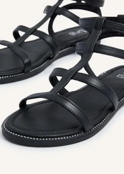 Linzi Belinda Black Faux Leather Gladiator Style Sandal