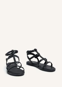 Linzi Belinda Black Faux Leather Gladiator Style Sandal