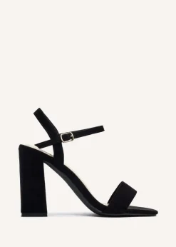 Linzi Beverley Black Faux Suede Block Heeled Sandal