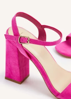 Linzi Beverley Pink Faux Suede Block Heeled Sandal