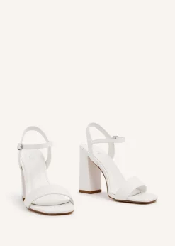 Linzi Beverley White Faux Leather Block Heeled Sandal