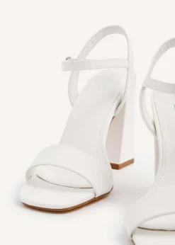 Linzi Beverley White Faux Leather Block Heeled Sandal