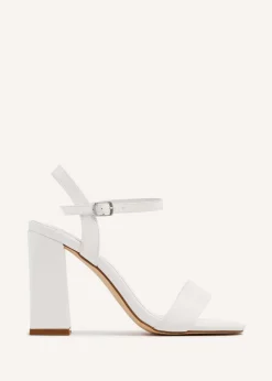 Linzi Beverley White Faux Leather Block Heeled Sandal