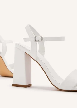 Linzi Beverley White Faux Leather Block Heeled Sandal