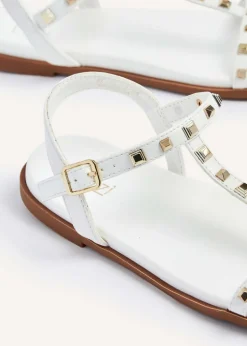 Linzi Bliss White Faux Leather T-Bar Footbed Sandal