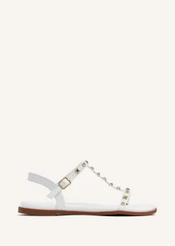Linzi Bliss White Faux Leather T-Bar Footbed Sandal