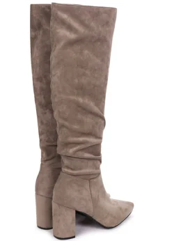 Linzi Bonnie Mocha Suede Block Heel Knee High Ruched Boot