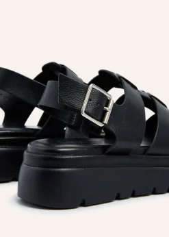 Linzi Boston Black Faux Leather Fisherman Flatform Sandals