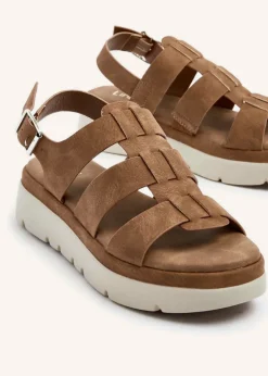 Linzi Boston Tan Faux Nubuck Fisherman Flatform Sandals