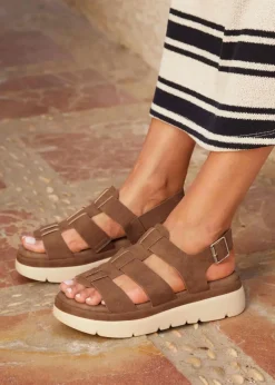 Linzi Boston Tan Faux Nubuck Fisherman Flatform Sandals