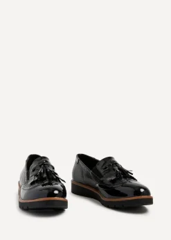 Linzi Bowen Black Patent & Lizard Faux Leather Loafer