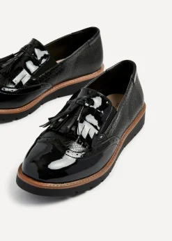 Linzi Bowen Black Patent & Lizard Faux Leather Loafer