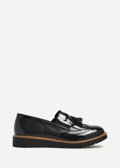 Linzi Bowen Black Patent & Lizard Faux Leather Loafer