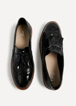 Linzi Bowen Black Patent & Lizard Faux Leather Loafer