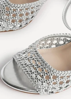 Linzi Bridget Silver Faux Leather Handwoven Block Heeled Sandal