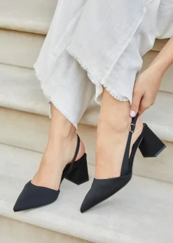 Linzi Brooklyn Black Scuba Sling Back Court Heel