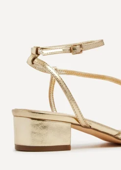 Linzi Calista Gold Faux Leather Strappy Low Block Sandal