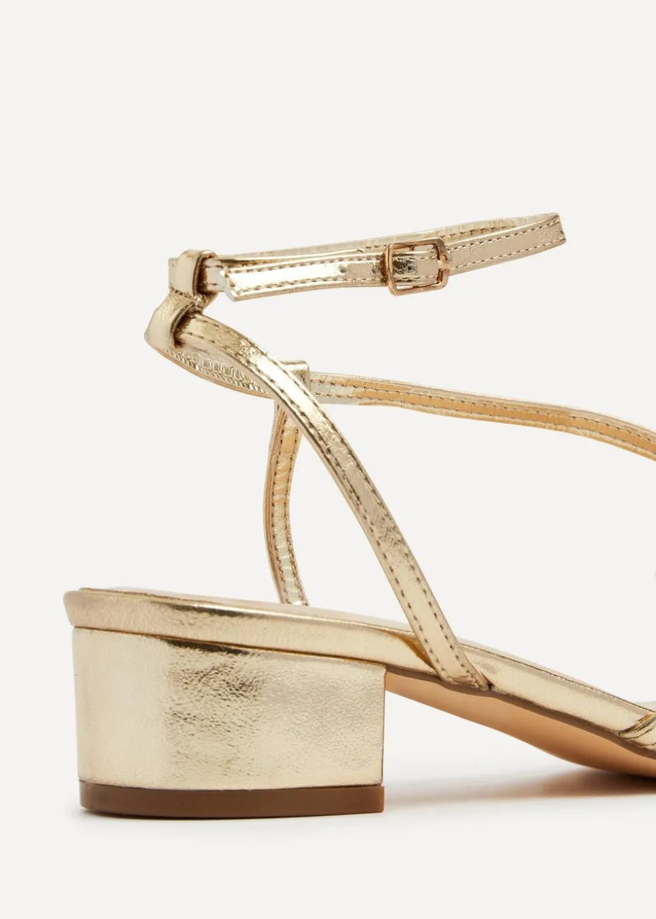 Linzi Calista Gold Faux Leather Strappy Low Block Sandal