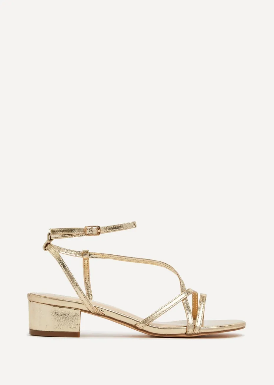 Linzi Calista Gold Faux Leather Strappy Low Block Sandal