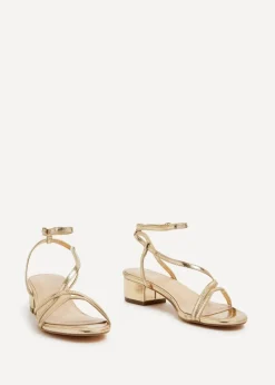 Linzi Calista Gold Faux Leather Strappy Low Block Sandal