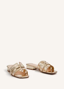 Linzi Caprice Gold Faux Leather Low Heeled Woven Mule Sandal