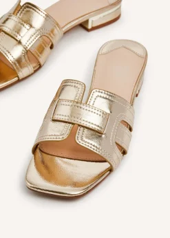 Linzi Caprice Gold Faux Leather Low Heeled Woven Mule Sandal