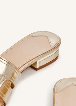 Linzi Caprice Gold Faux Leather Low Heeled Woven Mule Sandal