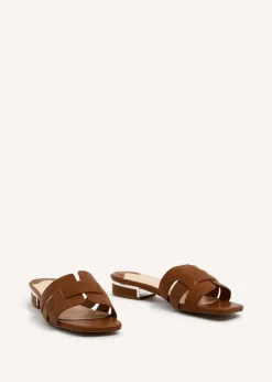 Linzi Caprice Tan Faux Leather Low Heeled Woven Mule Sandal